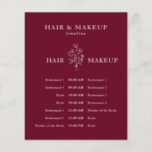 Flyer Boda de presupuesto Hair Makeup Timeline burgundy