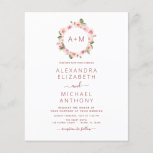 Flyer Boda de Presupuesto Monograma Floral Rosa Polvo Ro