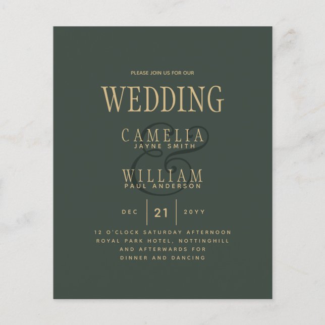Flyer Boda de presupuesto OLIVE Green Gold (Frente)