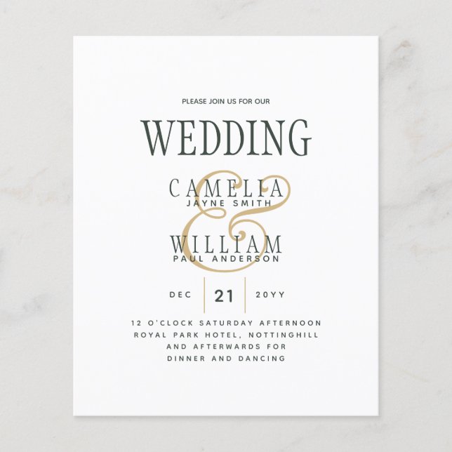 Flyer Boda de presupuesto OLIVE Green Gold (Frente)