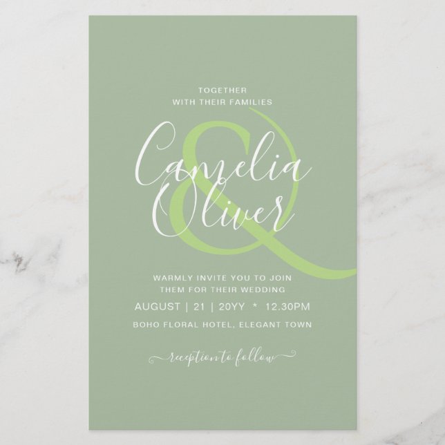 Flyer BODA DE PRESUPUESTO Sage Apple Green Monocrome Tex (Frente)