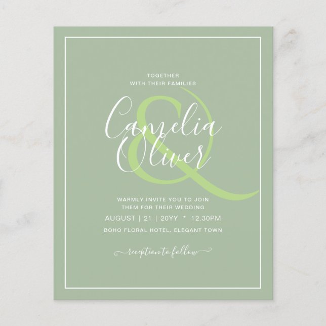 Flyer BODA DE PRESUPUESTO Sage Apple Green Monocrome Tex (Frente)