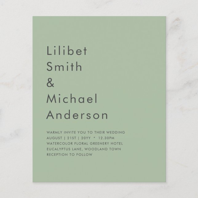 Flyer BODA DE PRESUPUESTO Sage Apple Green Monocrome Tex (Frente)