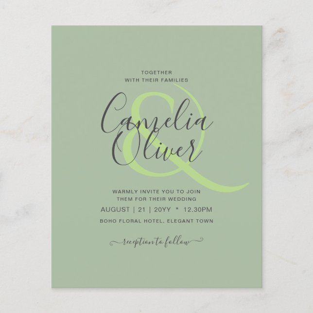 Flyer BODA DE PRESUPUESTO Sage Apple Green Monocrome Tex (Frente)