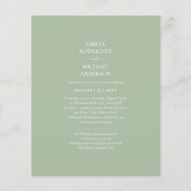 Flyer BODA DE PRESUPUESTO Sage Apple Green Monocrome Tex (Frente)
