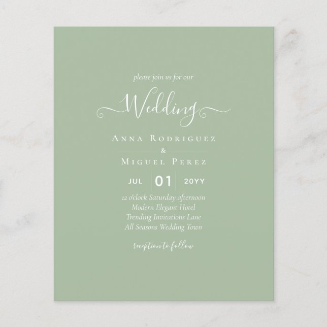 Flyer BODA DE PRESUPUESTO Sage Apple Green Monocrome Tex (Frente)