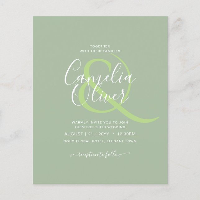 Flyer BODA DE PRESUPUESTO Sage Apple Green Monocrome Tex (Frente)
