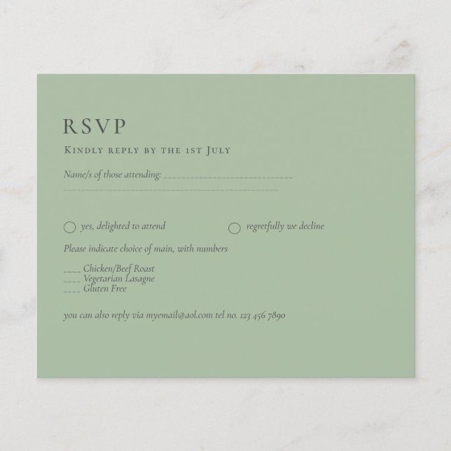 Flyer BODA DE PRESUPUESTO Sage Green Monocrome Wedding R (Frente)