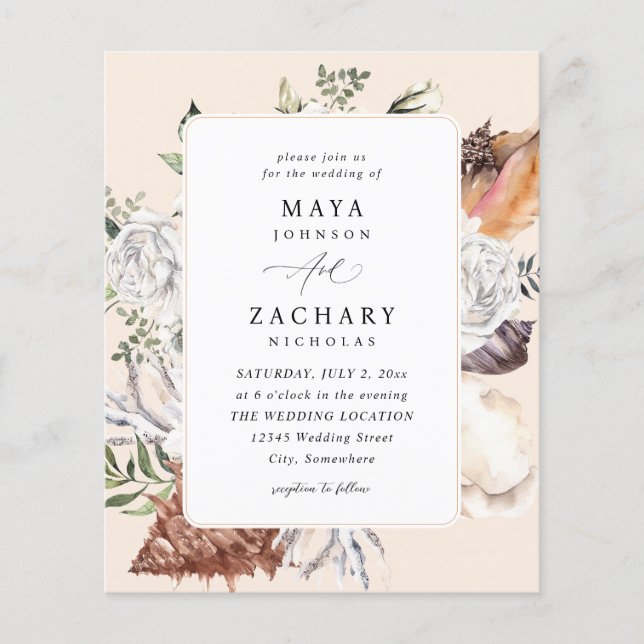 Flyer Boda de Presupuestos y Florales Blancas - Beige (Frente)