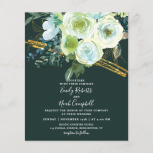 Flyer Boda de Purpurina de oro floral turquesa verde pre