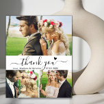 Flyer Boda de redes presupuestarias Gracias guión de cor<br><div class="desc">Presupuesto, Minimalista Elegante Moderno "Gracias" Script 3 Collage de fotos Boda Gracias Volante personalizado asequible de bajo presupuesto. Elegante boda de agradecimiento plantilla de papel con cuatro (3) fotos en la parte delantera y una foto en la parte posterior. Con el texto "Gracias" en una letra de escritura tipográfica con...</div>