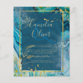 Flyer Boda de resumen de Peacock Blue Gold INK