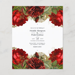 Flyer Boda de Rosas de Shabby rojo y dorado borgoña