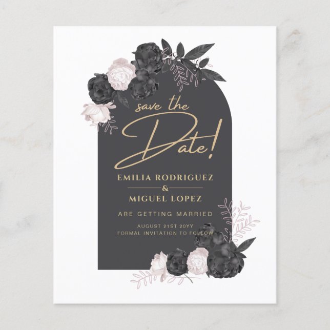Flyer Boda de rosas rosadas grises de carbón vegetal SAL (Frente)