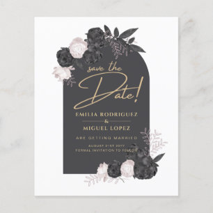 Flyer Boda de rosas rosadas grises de carbón vegetal SAL