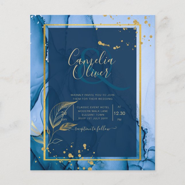 Flyer Boda de tinta de alcohol de la Marina LeahG® Blue  (Frente)