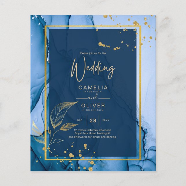Flyer Boda de tinta de alcohol de la Marina LeahG® Blue  (Frente)