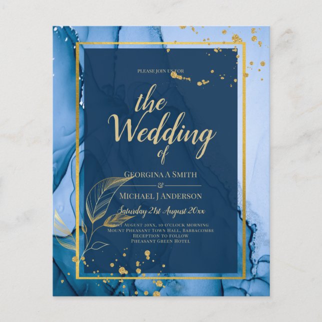 Flyer Boda de tinta de alcohol de la Marina LeahG® Blue  (Frente)