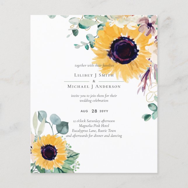 Flyer Boda de verano de girasoles Eucalyptus Greenerener (Frente)