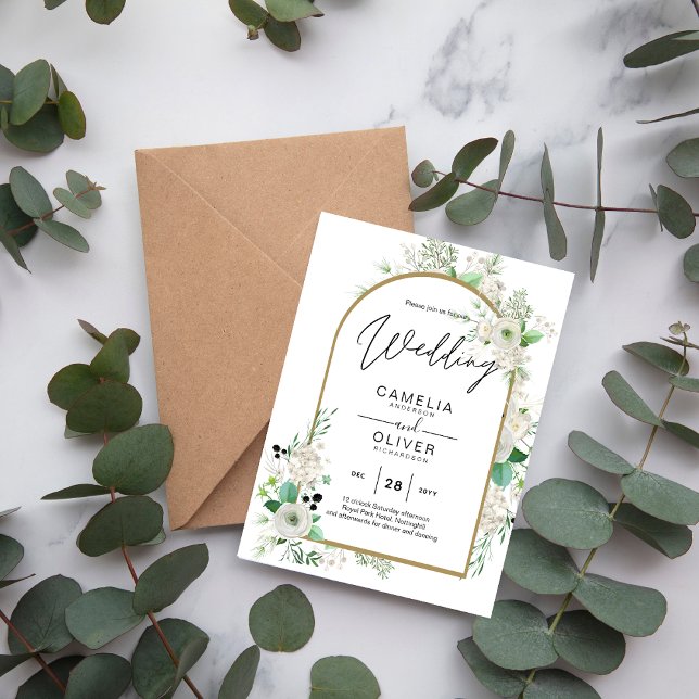 Flyer Boda de verano de verde esmeralda de rosas blancas (Subido por el creador)