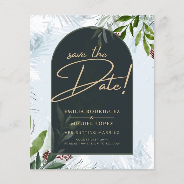 Flyer Boda de Verdor de Invierno Moderno Gold Save Date (Frente)