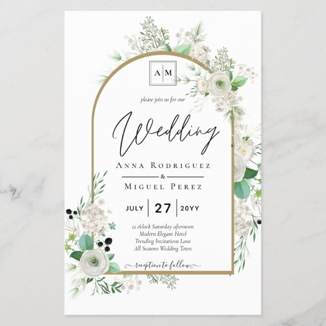 Flyer Boda de Verdor de Rosas Blancas Esmeraldas (Frente)