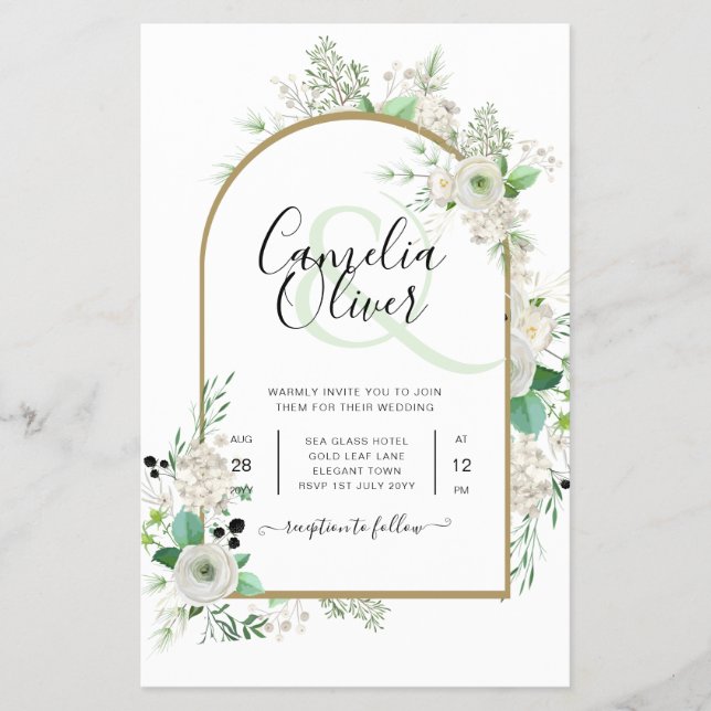 Flyer Boda de Verdor de Rosas Blancas Esmeraldas (Frente)