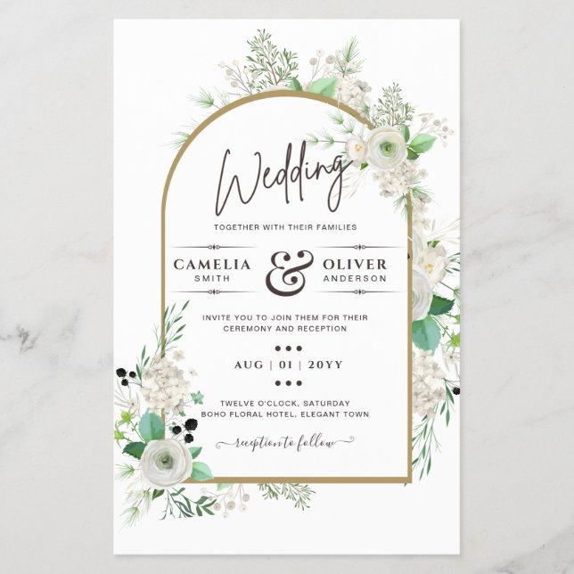 Flyer Boda de Verdor de Rosas Blancas Esmeraldas (Frente)
