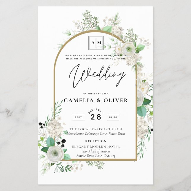 Flyer Boda de Verdor de Rosas Blancas Esmeraldas (Frente)