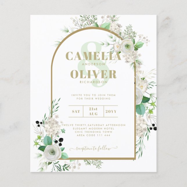 Flyer Boda de Verdor de Rosas Blancas Esmeraldas (Frente)