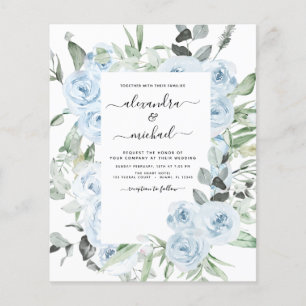 Flyer Boda de Verdor Floral Azul Dusty Presupuestario
