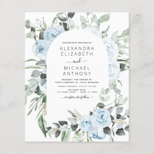 Flyer Boda de Verdor Floral Azul Dusty Presupuestario