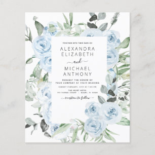 Flyer Boda de Verdor Floral Azul Dusty Presupuestario