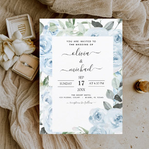 Flyer Boda de Verdor Floral Azul Dusty Presupuestario