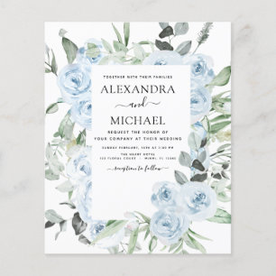 Flyer Boda de Verdor Floral Azul Dusty Presupuestario