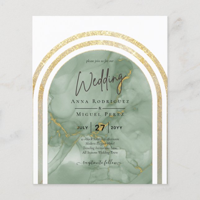 Flyer BODA del Arco de Marble Verde Dorado (Frente)