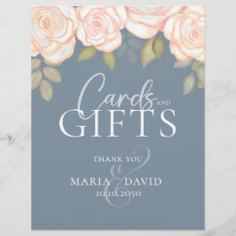 Flyer Boda Dusty Blue Floral Cards and Gifts Rótulo