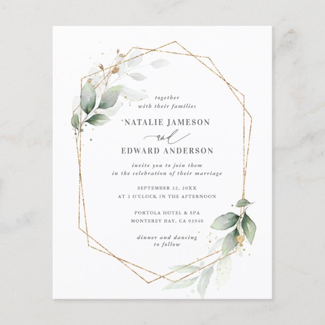 Flyer boda elegante de oro de Eucalyptus (Frente)