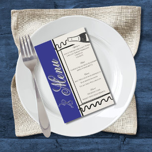 Flyer Boda elegante simple dibujada a mano azul y crema