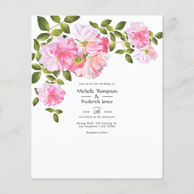Flyer Boda en jardín de rosas rosadas (Frente)