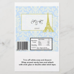 Flyer Boda en París Damasco azul gran envolvimiento de v