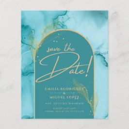 Flyer Boda en turquesa teal y dorado Save the DATE