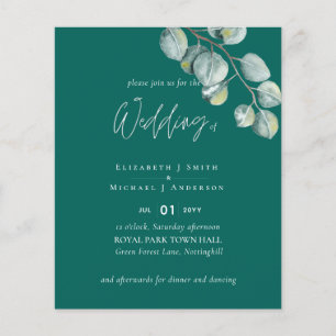 Flyer Boda EUCALYPTUS blanco de bajo presupuesto VERDE A