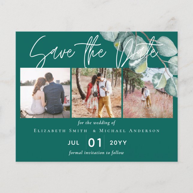 Flyer Boda EUCALYPTUS blanco de bajo presupuesto VERDE A (Frente)