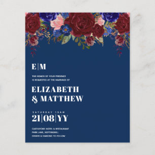 Flyer BODA floral azul borgoña de menor precio