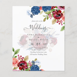 Flyer Boda Floral Azul de Borgoña Rústica
