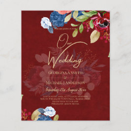 Flyer Boda Floral Azul de Borgoña Rústica