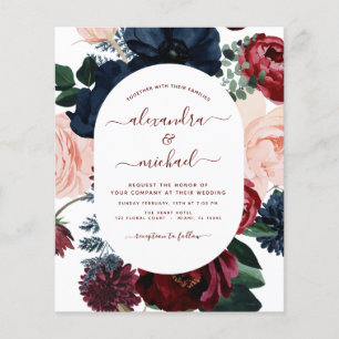 Flyer Boda floral azul de la Marina Borgoña presupuestad