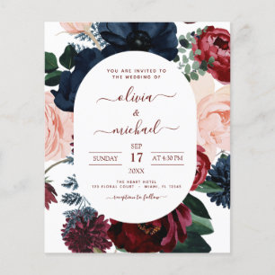Flyer Boda floral azul de la Marina Borgoña presupuestad