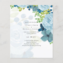 Flyer Boda Floral Azul Dusty Presupuestario